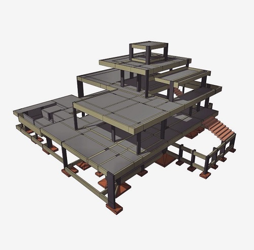 Modelo 3D de projeto estrutural em concreto armado de edificação residencial em Pedra Branca - Palhoça - SC. Desenvolvido por engenheiro civil Felipe Dircksen na Grande Florianópolis.
