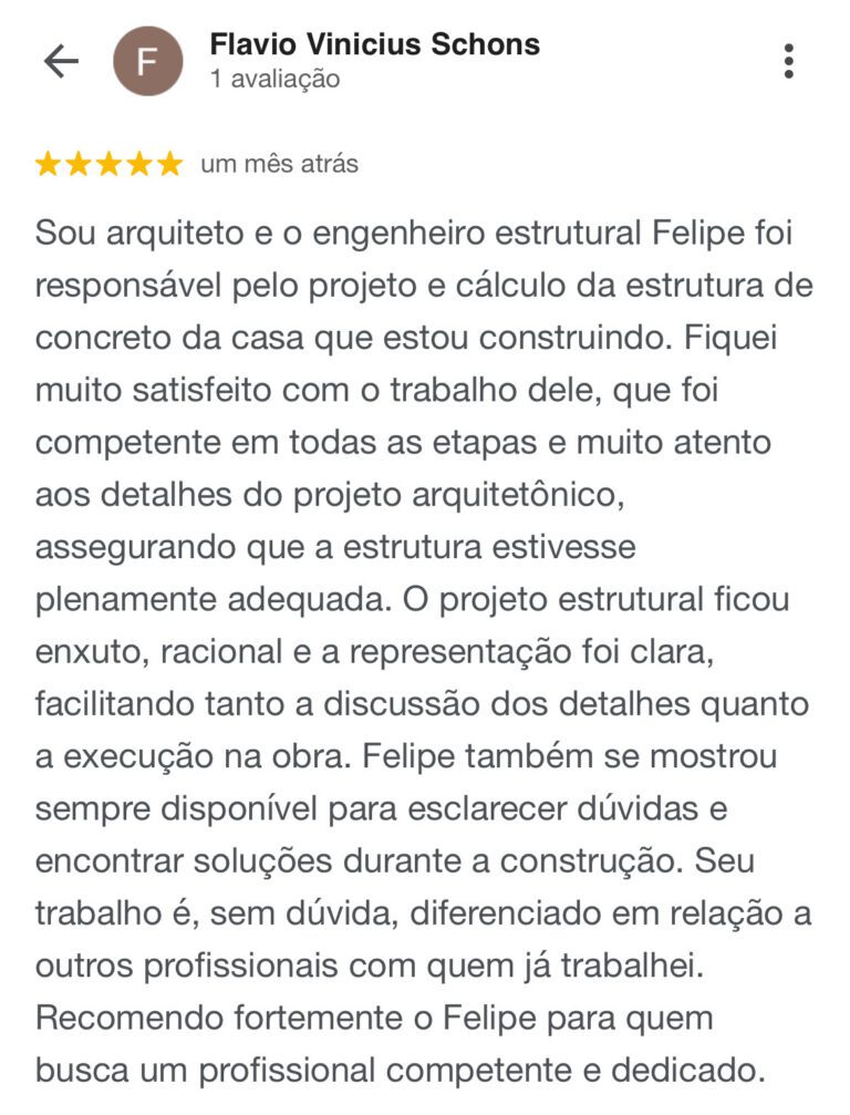 Depoimentos de clientes sobre serviços de engenharia estrutural e laudos técnicos